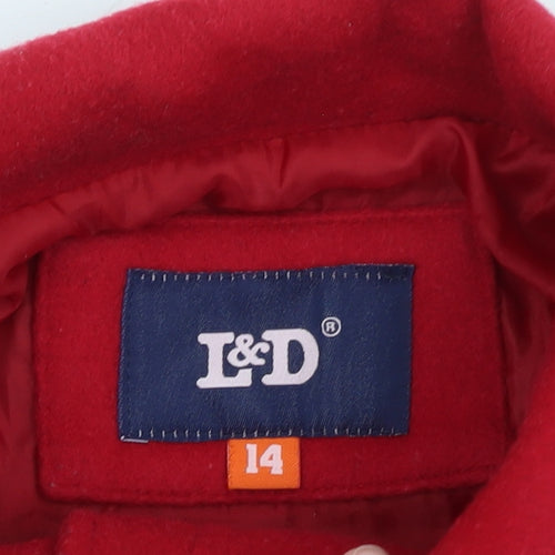 L&D Women Red Wool Toggle Coat Size 14 Short Duffle Style