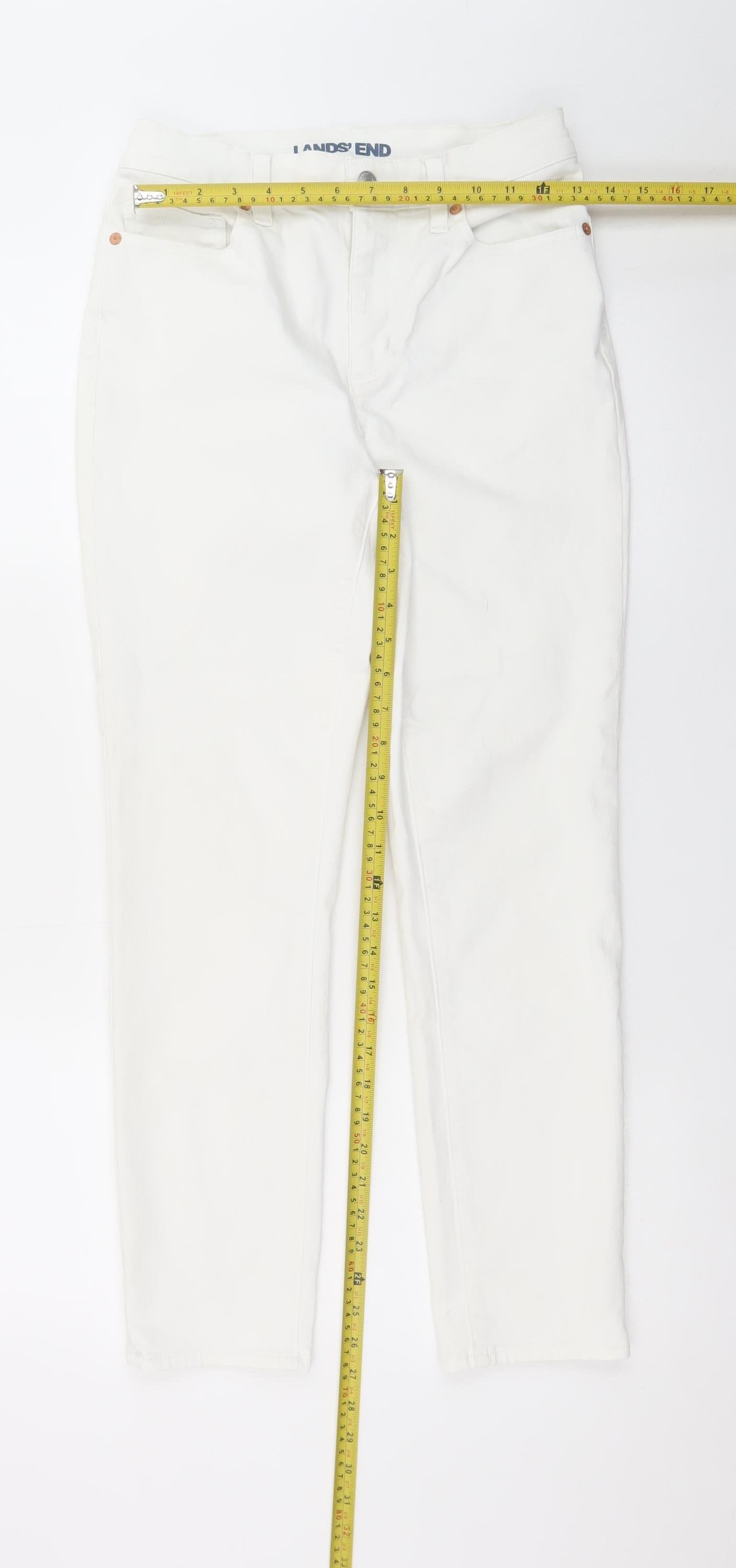 Lands' End Women's White Straight Leg Stretch Jeans Size 8