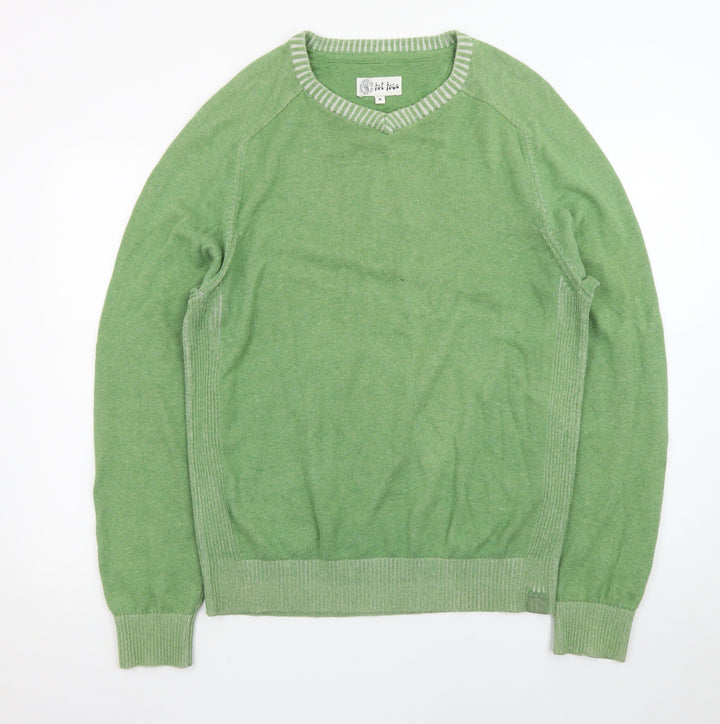 Fat Face Women's Green Cotton V-Neck Knit Jumper Size M