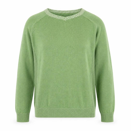 Fat Face Women's Green Cotton V-Neck Knit Jumper Size M