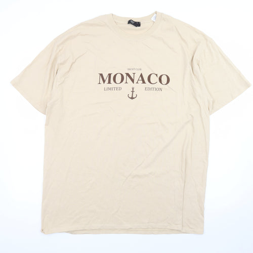 BoohooMAN Men's Beige Monaco Limited Edition Cotton T-Shirt M