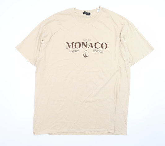 BoohooMAN Men's Beige Monaco Limited Edition Cotton T-Shirt M
