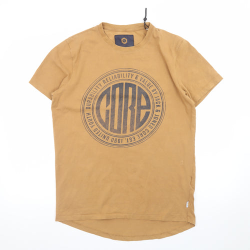 Jack & Jones Men’s Core Tan Graphic Crew Neck Cotton T-Shirt Size M