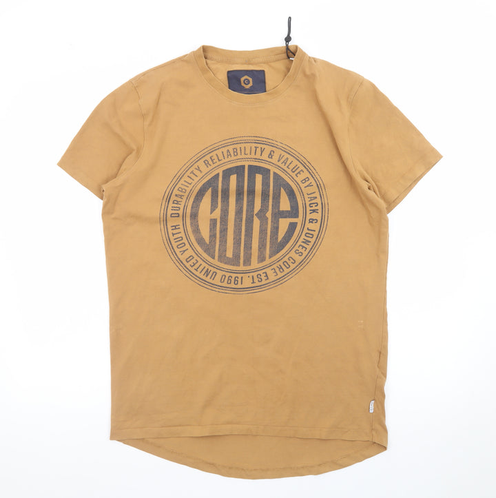 Jack & Jones Men’s Core Tan Graphic Crew Neck Cotton T-Shirt Size M