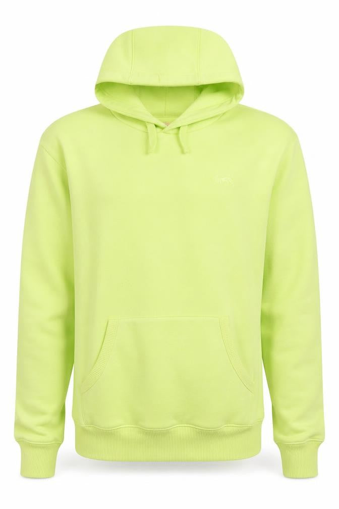 Front view of Lonsdale unisex green pullover hoodie, size 14, fleece regular fit