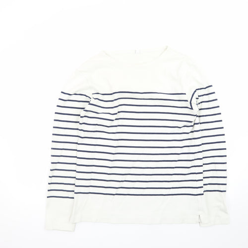 Uniqlo Women White Striped Cotton Boat Neck Long Sleeve Jumper M