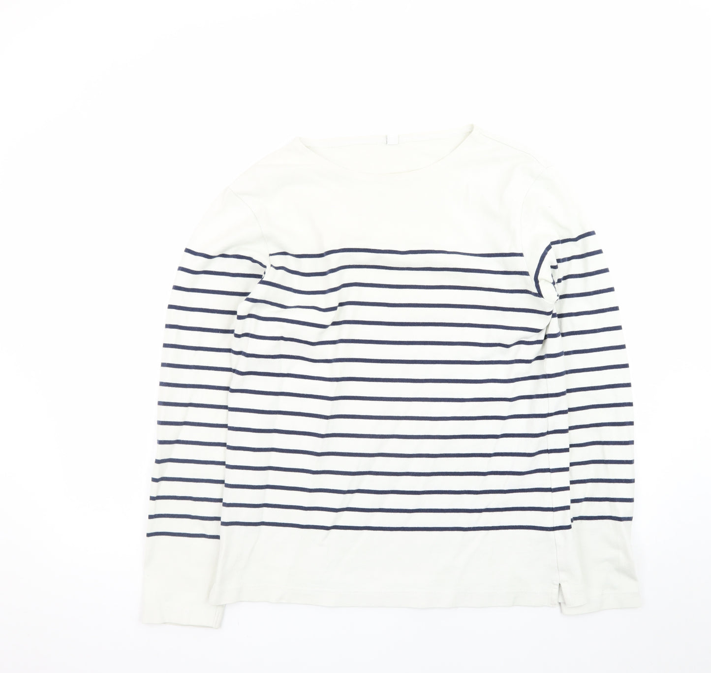 Uniqlo Women White Striped Cotton Boat Neck Long Sleeve Jumper M