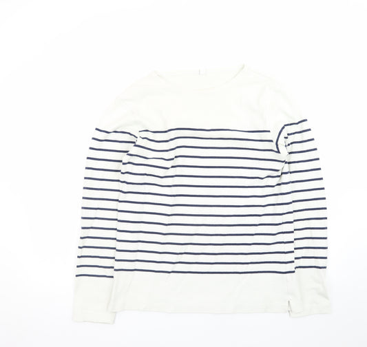 Uniqlo Women White Striped Cotton Boat Neck Long Sleeve Jumper M