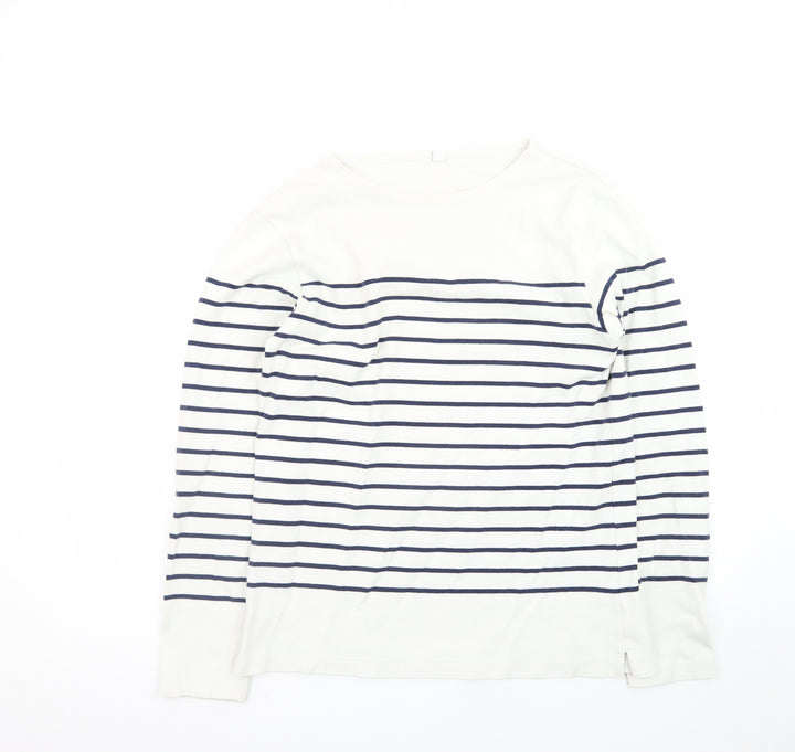 Uniqlo Women White Striped Cotton Boat Neck Long Sleeve Jumper M