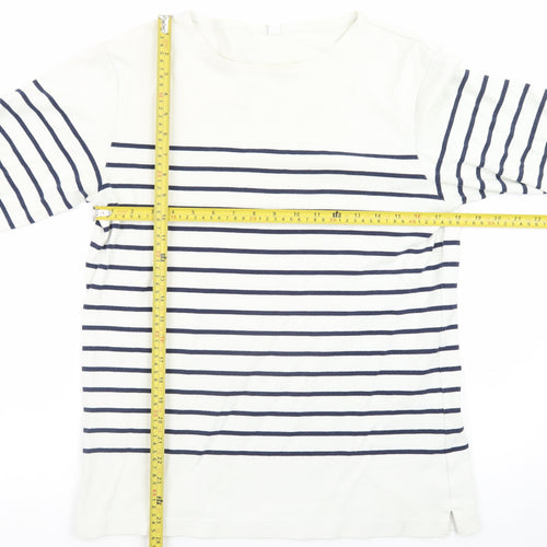 Uniqlo Women White Striped Cotton Boat Neck Long Sleeve Jumper M