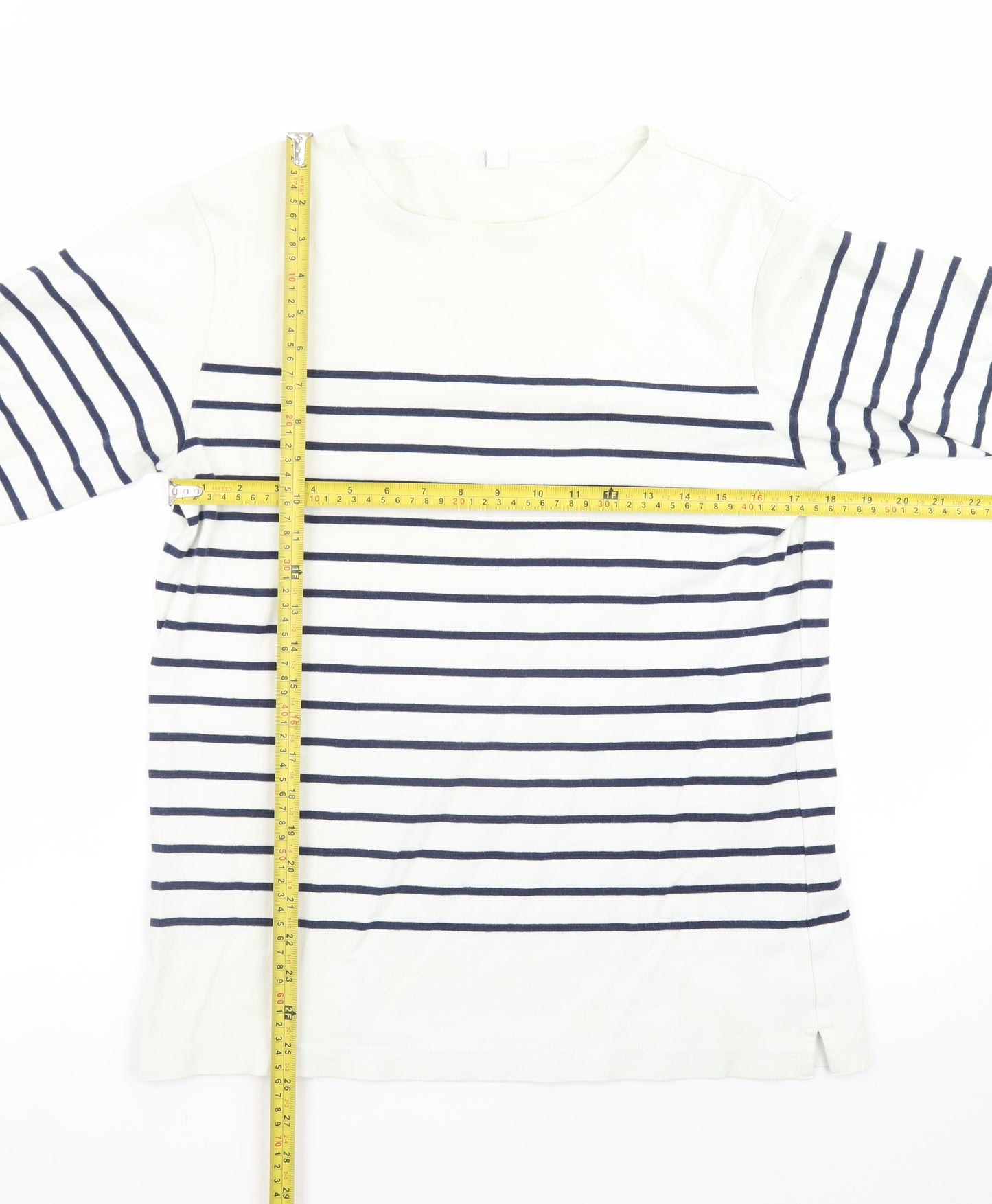 Uniqlo Women White Striped Cotton Boat Neck Long Sleeve Jumper M