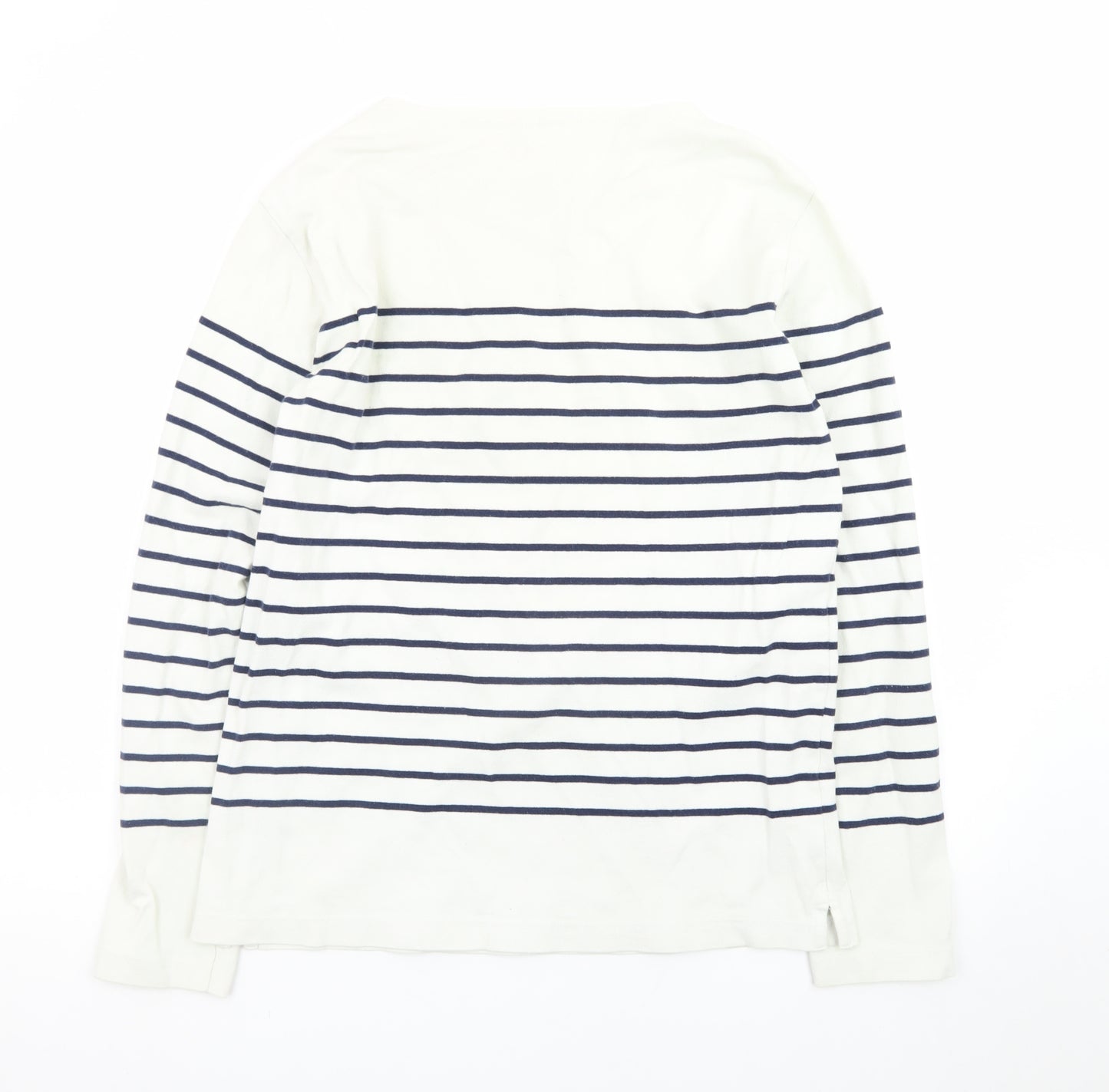 Uniqlo Women White Striped Cotton Boat Neck Long Sleeve Jumper M