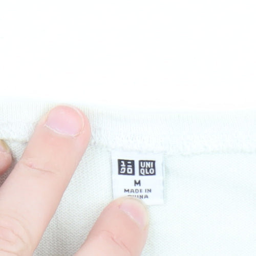 Uniqlo Women White Striped Cotton Boat Neck Long Sleeve Jumper M