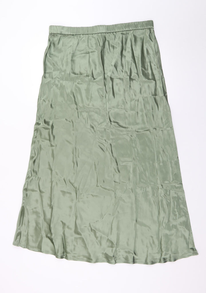 Sinead Keary Women’s Green Satin A-Line Midi Skirt XL