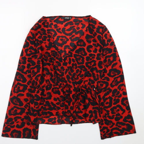 Quiz Women Red Leopard Print Wrap Blouse Size 10