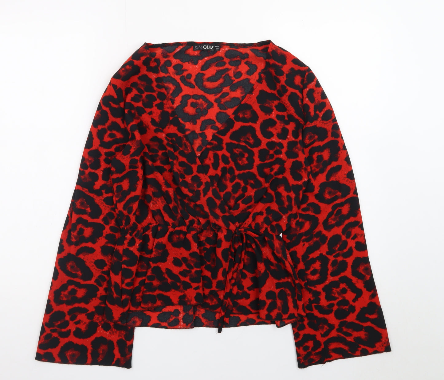 Quiz Women Red Leopard Print Wrap Blouse Size 10
