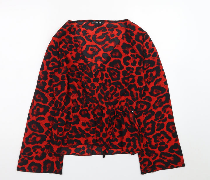 Quiz Women Red Leopard Print Wrap Blouse Size 10