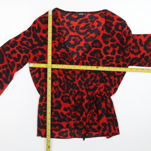 Quiz Women Red Leopard Print Wrap Blouse Size 10