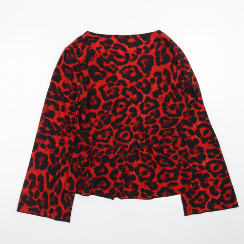 Quiz Women Red Leopard Print Wrap Blouse Size 10