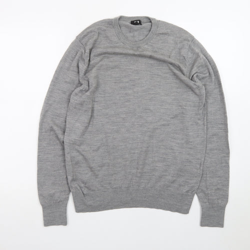 Uniqlo Men's Grey Wool Crew Neck Pullover Jumper Size M