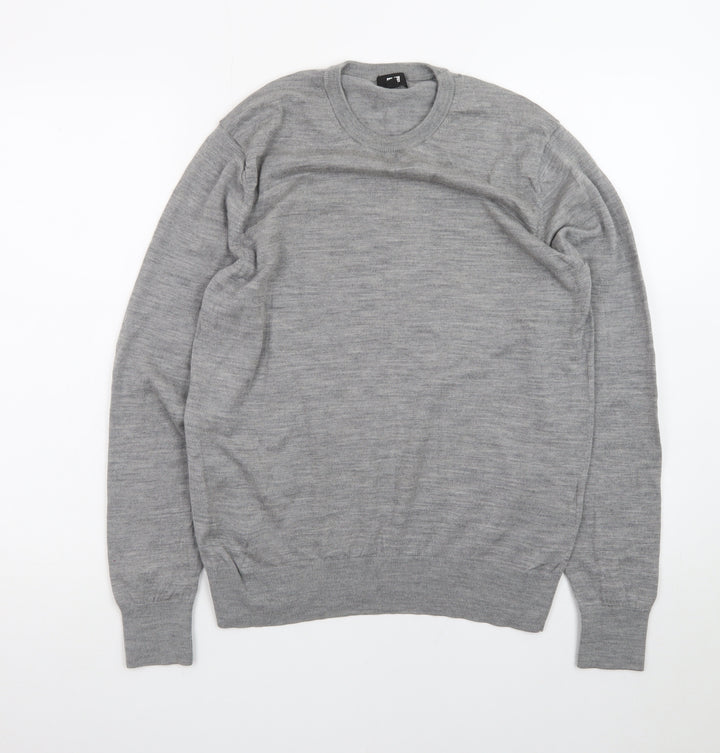Uniqlo Men's Grey Wool Crew Neck Pullover Jumper Size M
