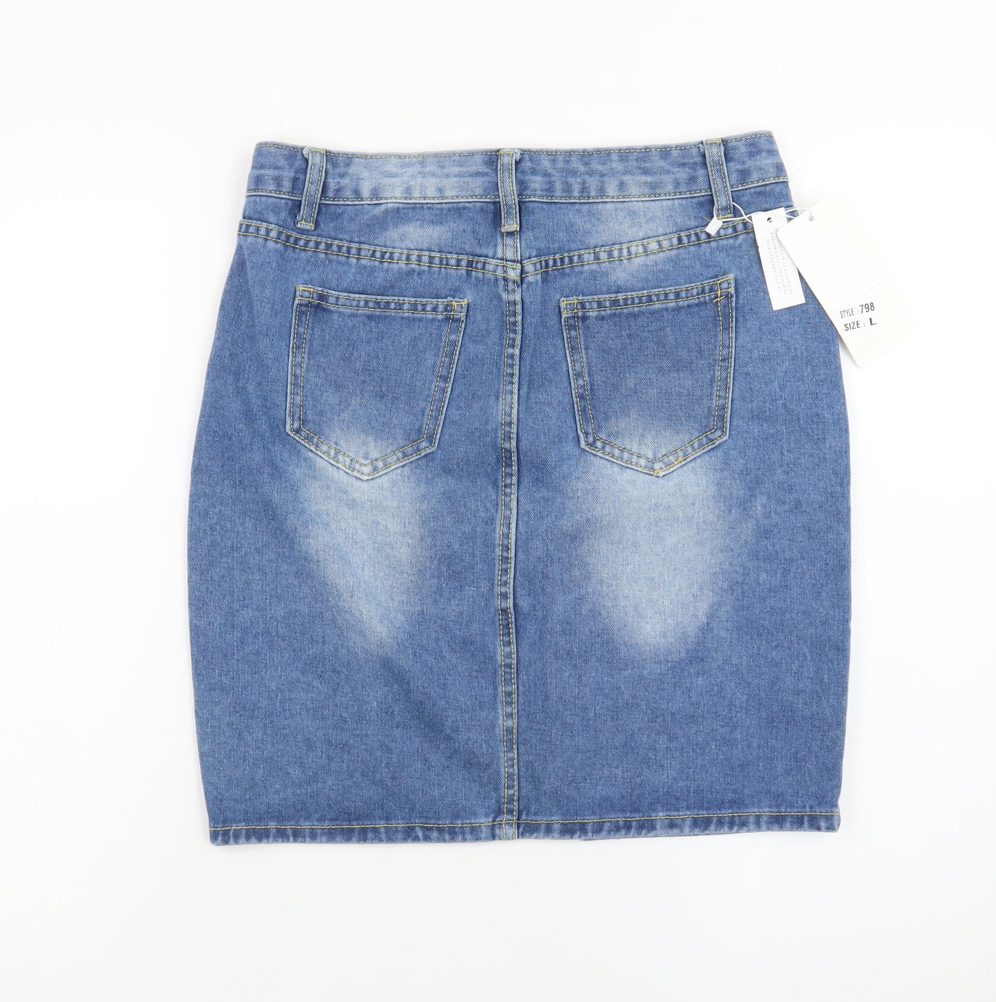 Cherry Koko Women Blue Denim Beaded Distressed Pencil Skirt L