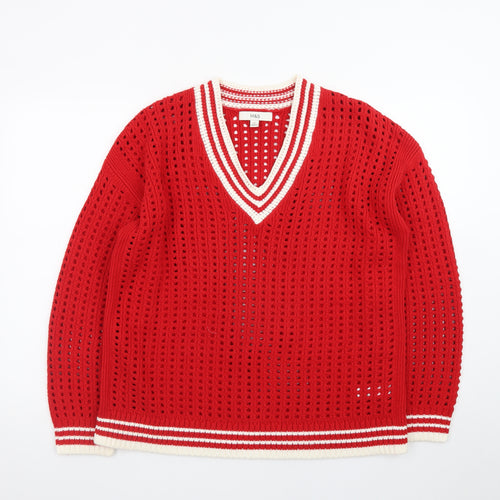 Marks and Spencer Womens Red Open Knit V-Neck Jumper Size M