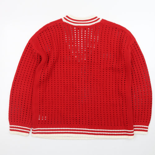 Marks and Spencer Womens Red Open Knit V-Neck Jumper Size M