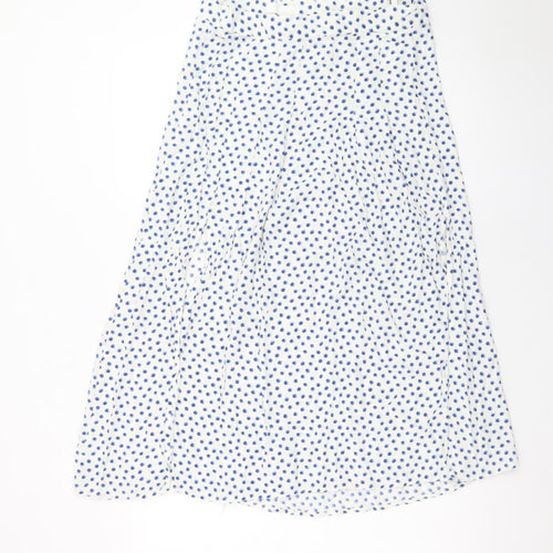 H&M Women’s White Blue Polka Dot A-Line Midi Skirt Size 14