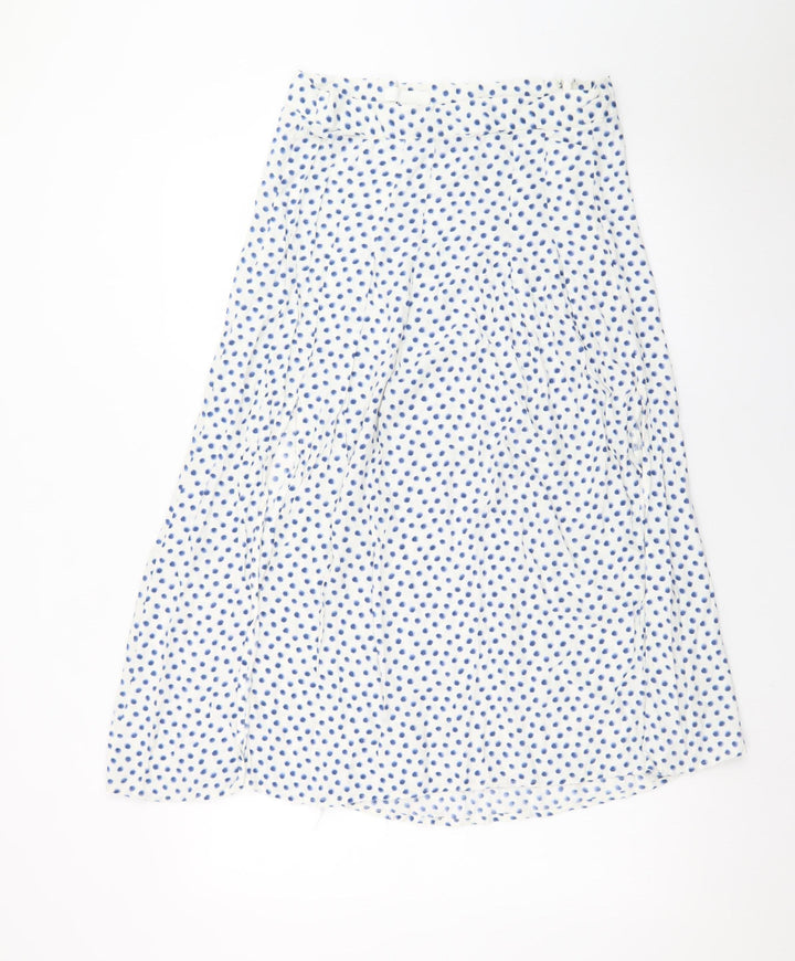 H&M Women’s White Blue Polka Dot A-Line Midi Skirt Size 14