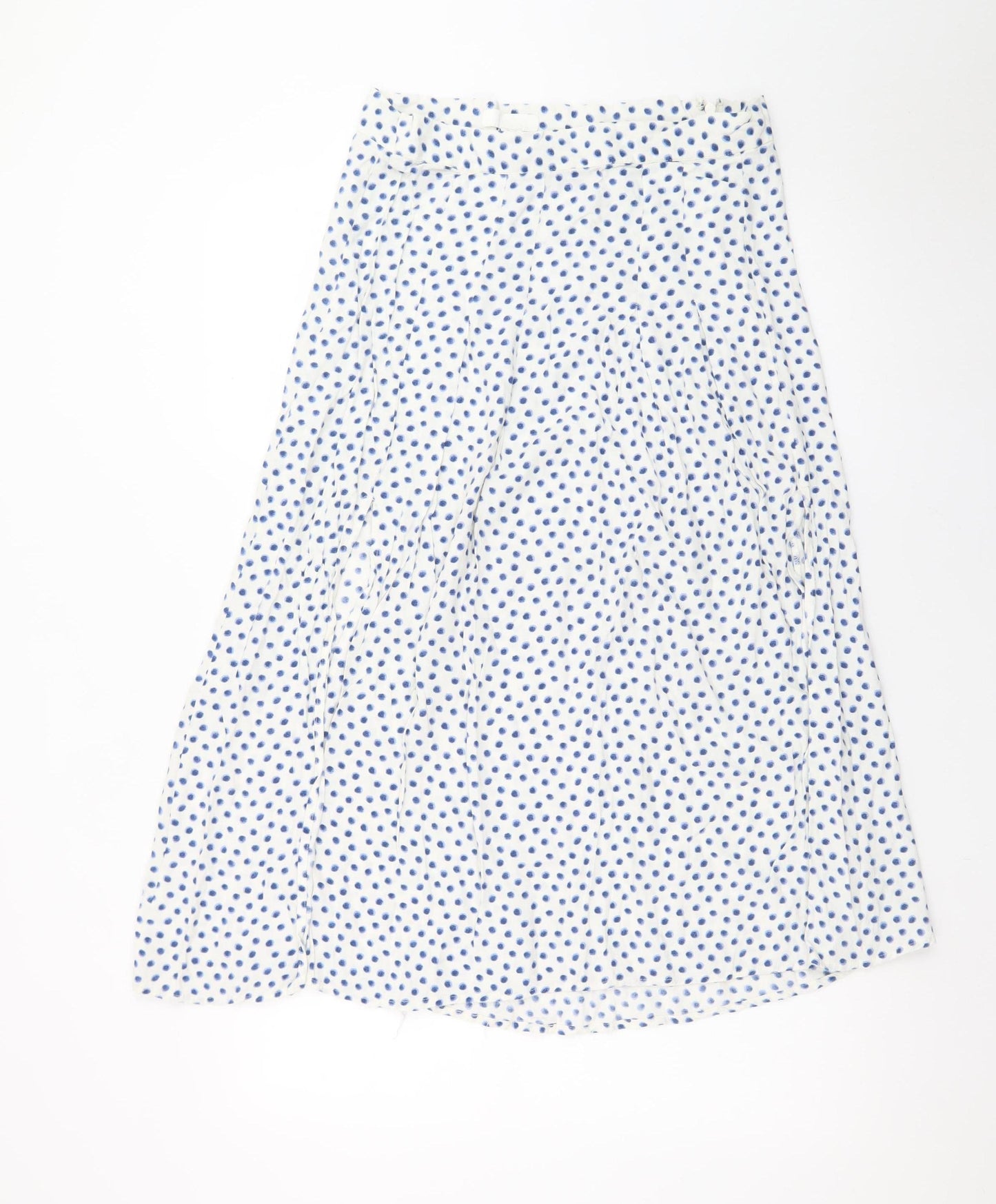 H&M Women’s White Blue Polka Dot A-Line Midi Skirt Size 14