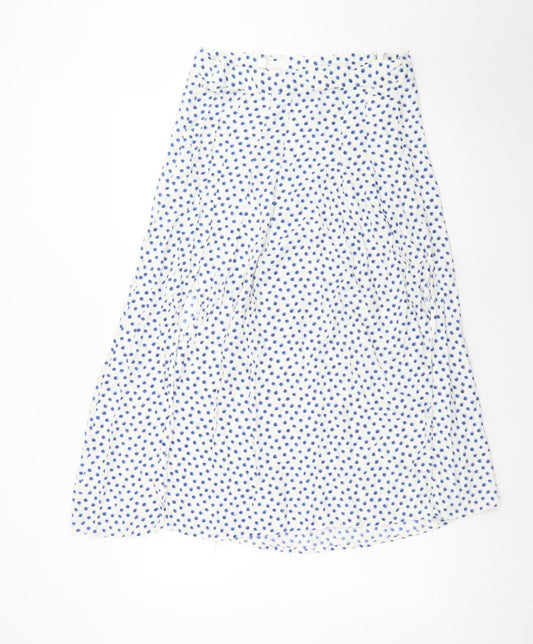 H&M Women’s White Blue Polka Dot A-Line Midi Skirt Size 14