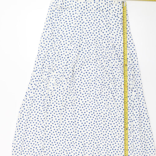 H&M Women’s White Blue Polka Dot A-Line Midi Skirt Size 14