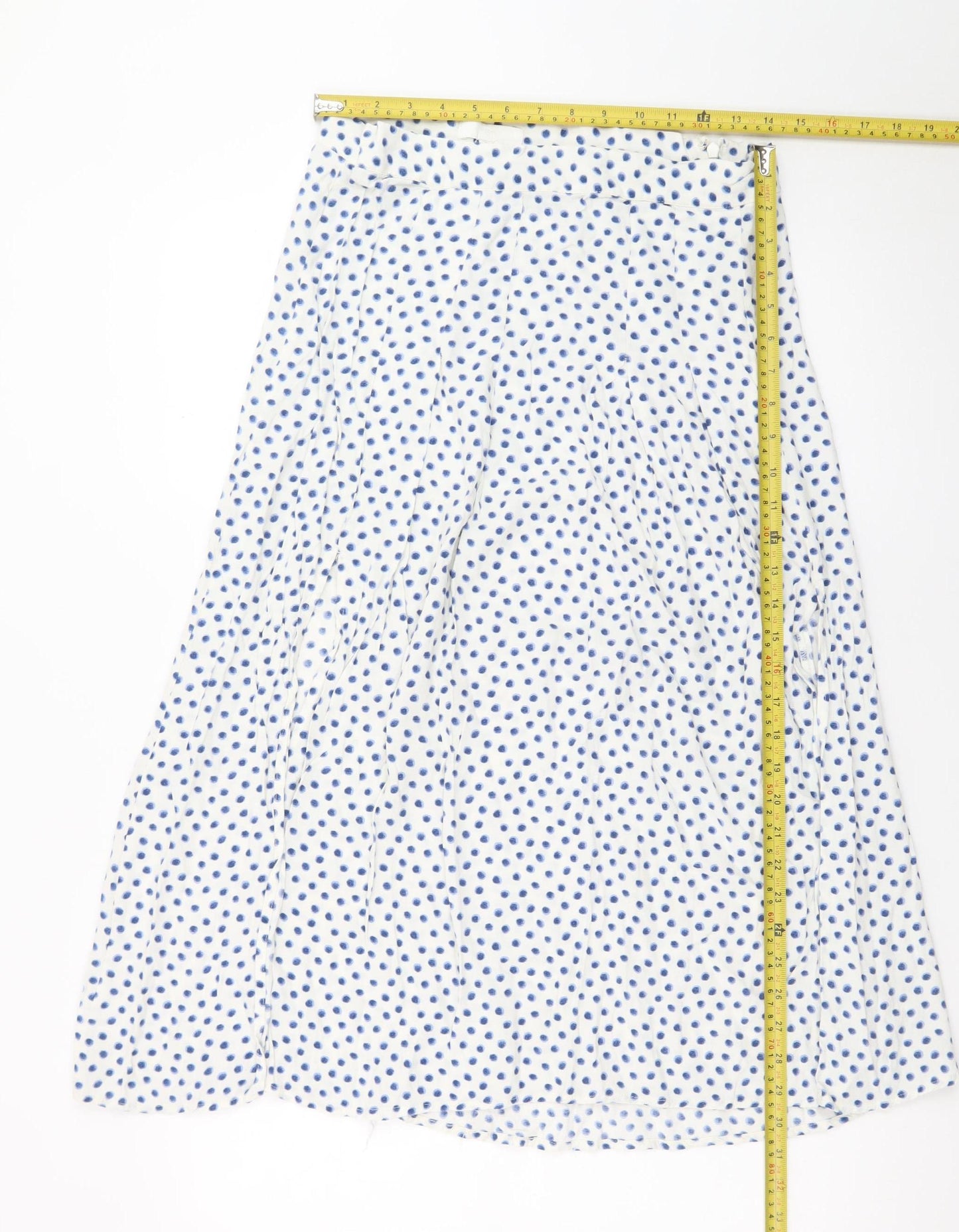 H&M Women’s White Blue Polka Dot A-Line Midi Skirt Size 14