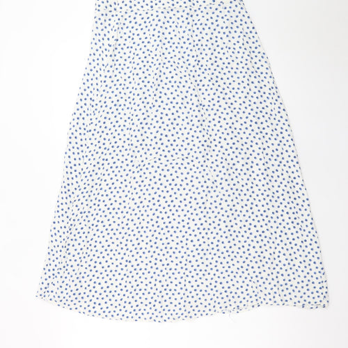 H&M Women’s White Blue Polka Dot A-Line Midi Skirt Size 14