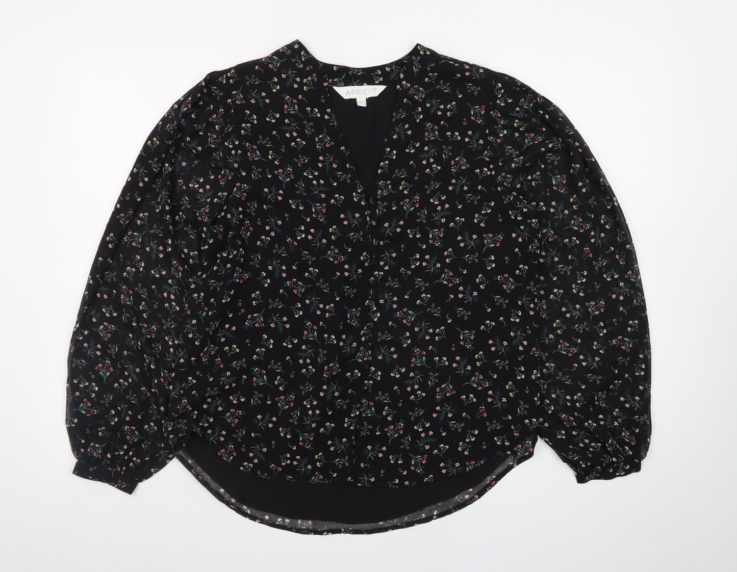 Apricot Womens Black Floral Long Sleeve Tunic Blouse Size 8