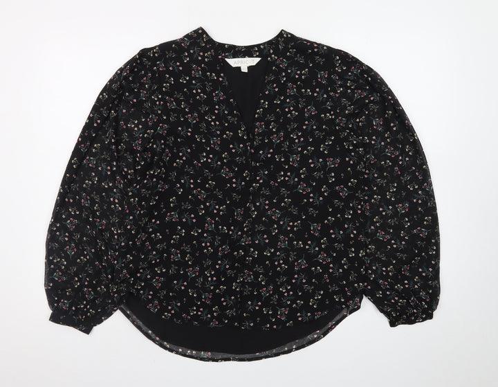 Apricot Womens Black Floral Long Sleeve Tunic Blouse Size 8