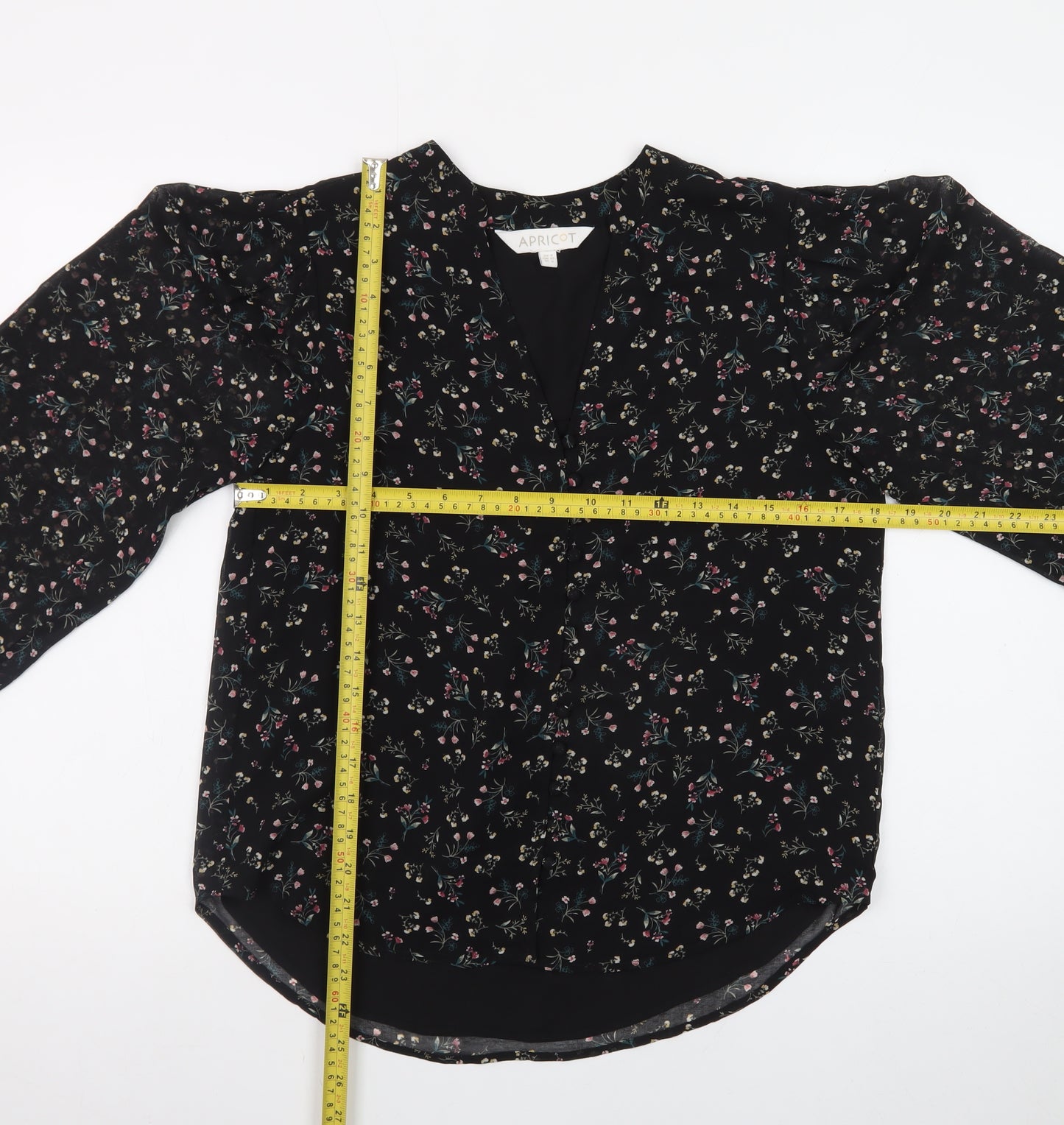 Apricot Womens Black Floral Long Sleeve Tunic Blouse Size 8