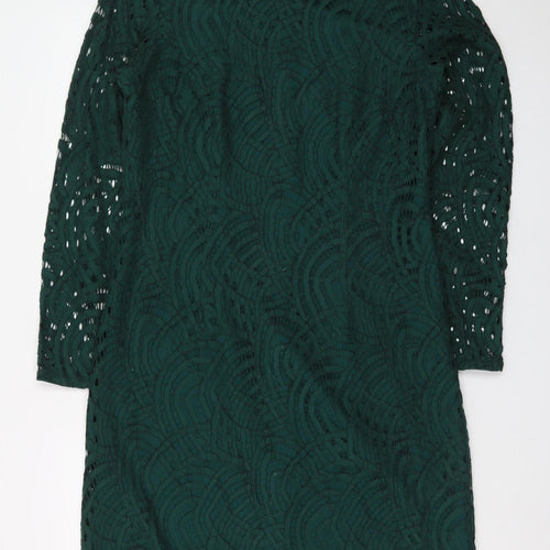 Boden Women Green Lace Shift Dress Size 12 Long Sleeve Elegant