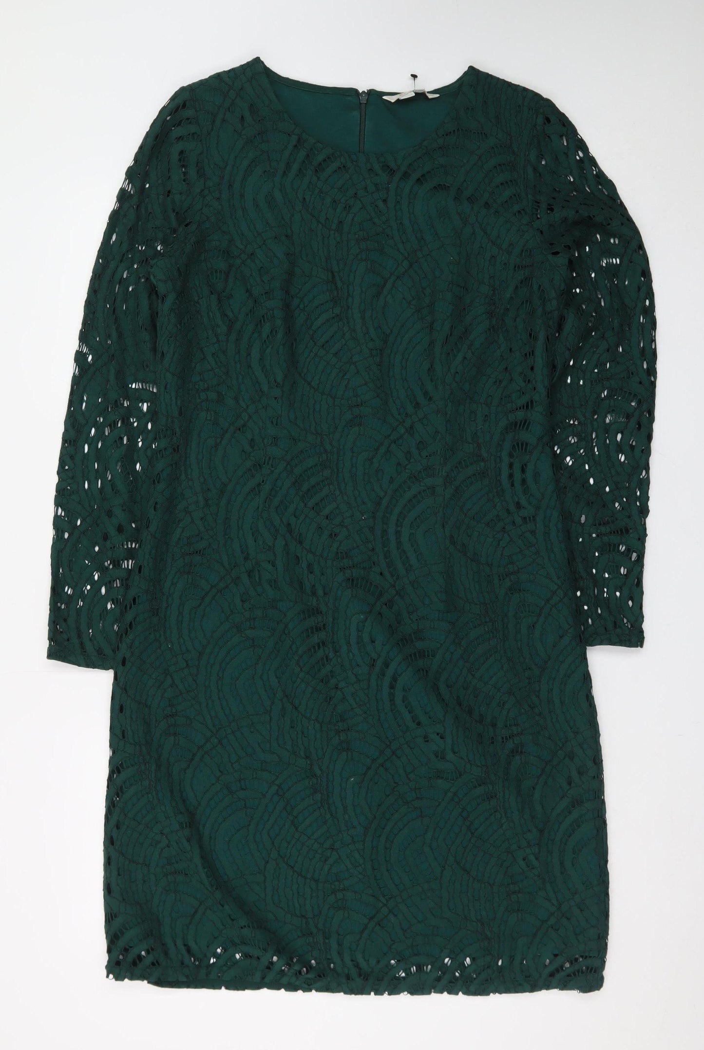 Boden Women Green Lace Shift Dress Size 12 Long Sleeve Elegant