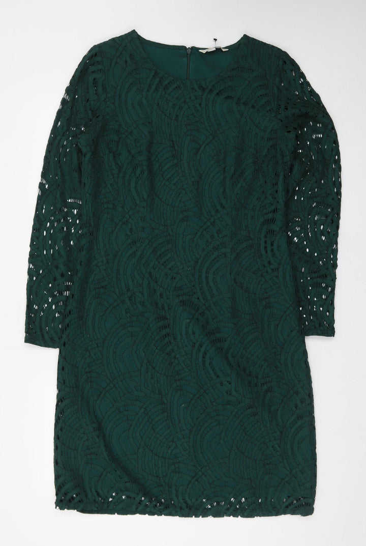 Boden Women Green Lace Shift Dress Size 12 Long Sleeve Elegant