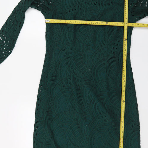 Boden Women Green Lace Shift Dress Size 12 Long Sleeve Elegant