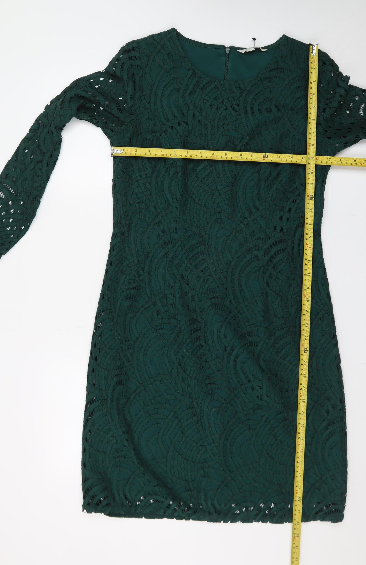 Boden Women Green Lace Shift Dress Size 12 Long Sleeve Elegant