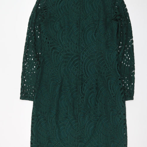 Boden Women Green Lace Shift Dress Size 12 Long Sleeve Elegant
