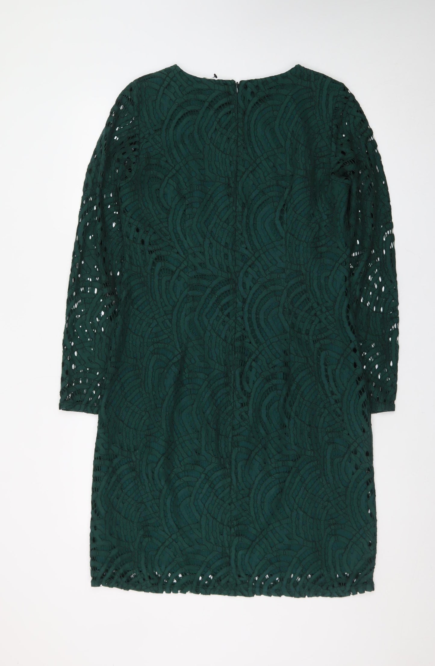 Boden Women Green Lace Shift Dress Size 12 Long Sleeve Elegant