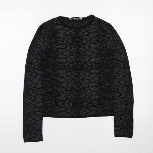ZARA Women Black Animal Print Knit Jumper Size 8 Slim Fit