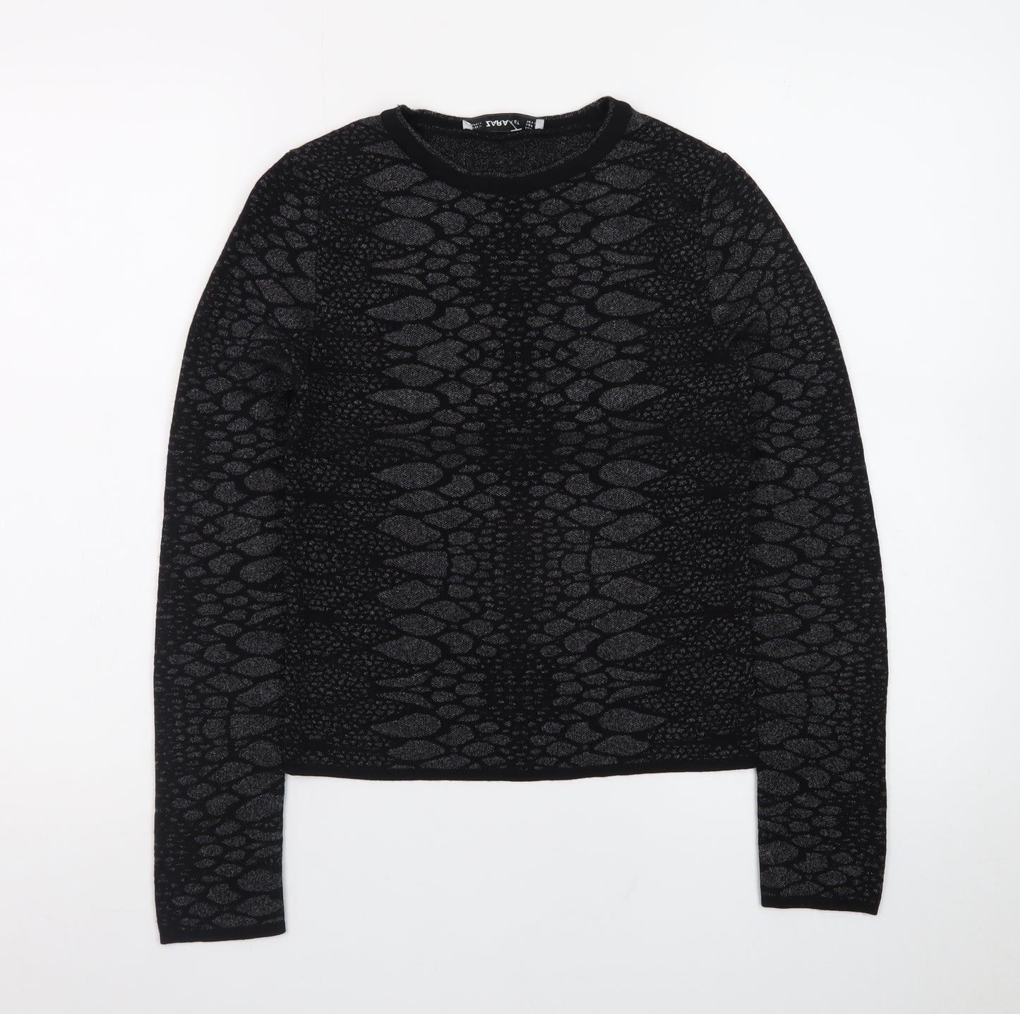 ZARA Women Black Animal Print Knit Jumper Size 8 Slim Fit