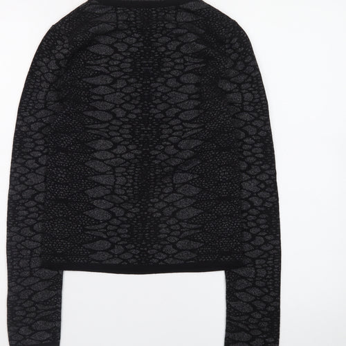 ZARA Women Black Animal Print Knit Jumper Size 8 Slim Fit