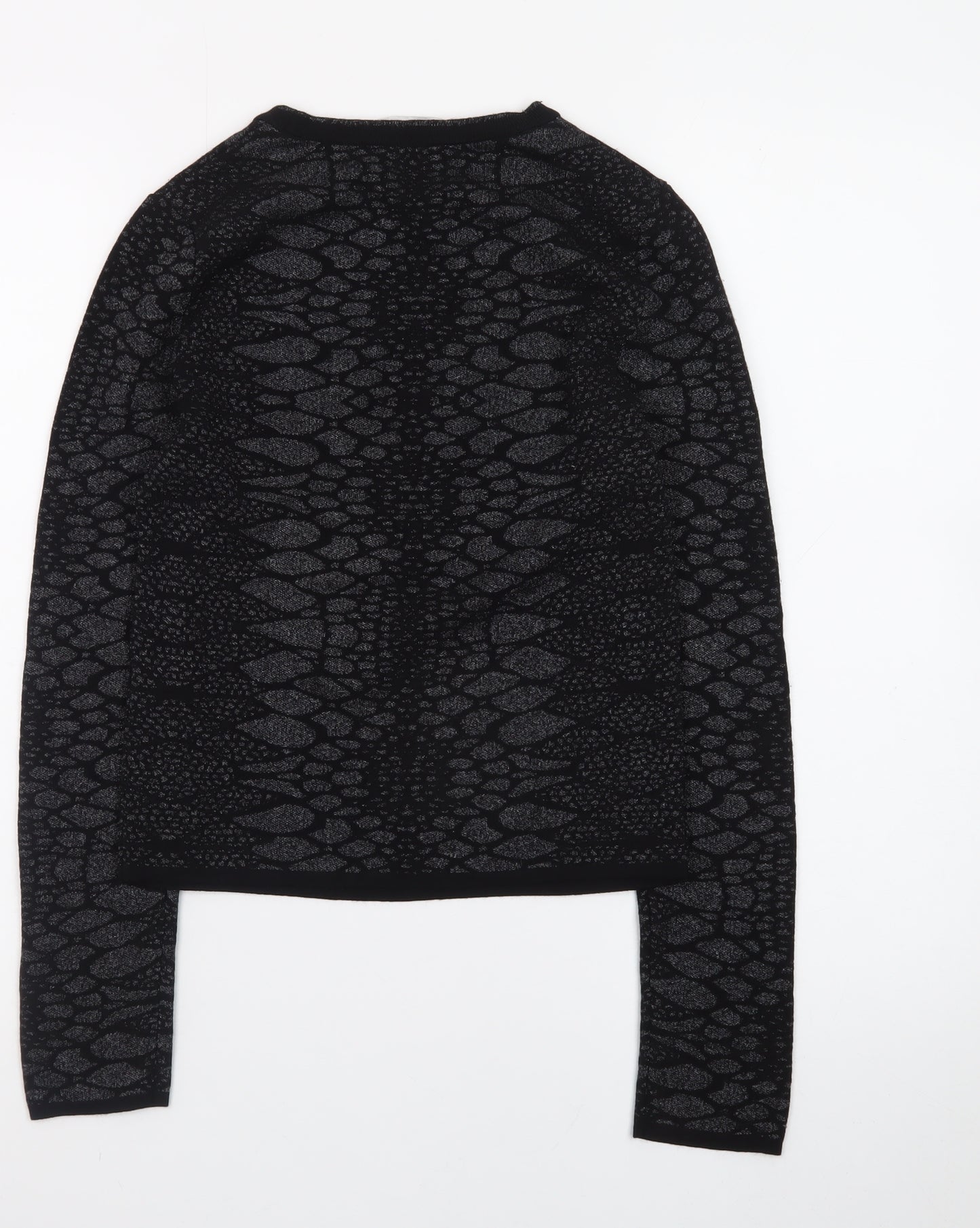 ZARA Women Black Animal Print Knit Jumper Size 8 Slim Fit