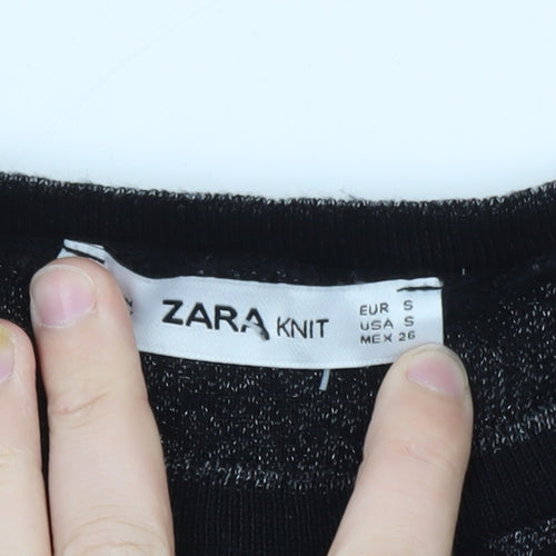 ZARA Women Black Animal Print Knit Jumper Size 8 Slim Fit